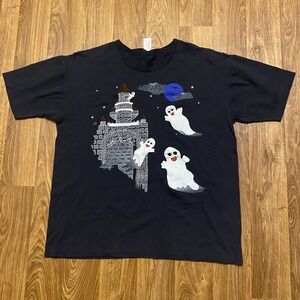 Vintage 90s‎ Halloween Cherokee Shirt Women XL Ghost Castle